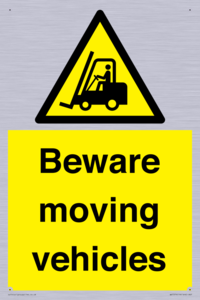 Beware moving vehicles with Warning forklift symbol